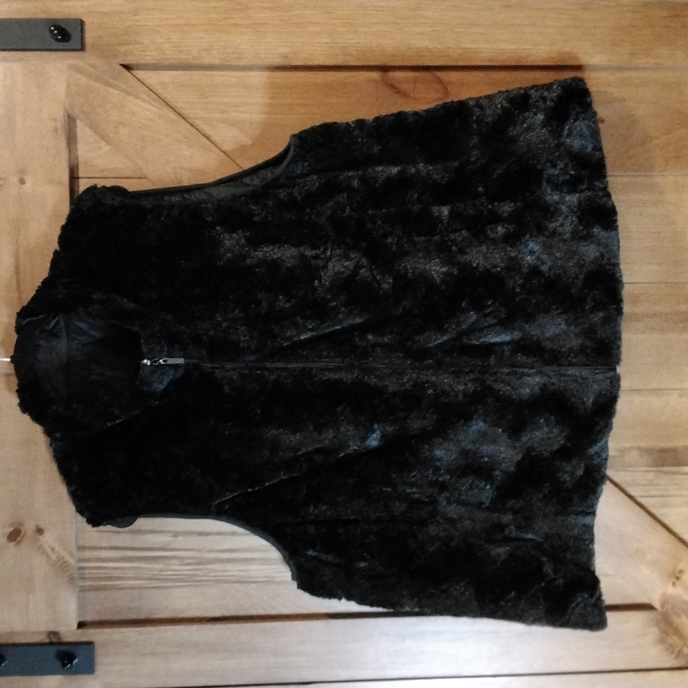 Adrienne Landau Black Reversable Faux Fir and Nylon Vest Size 3X